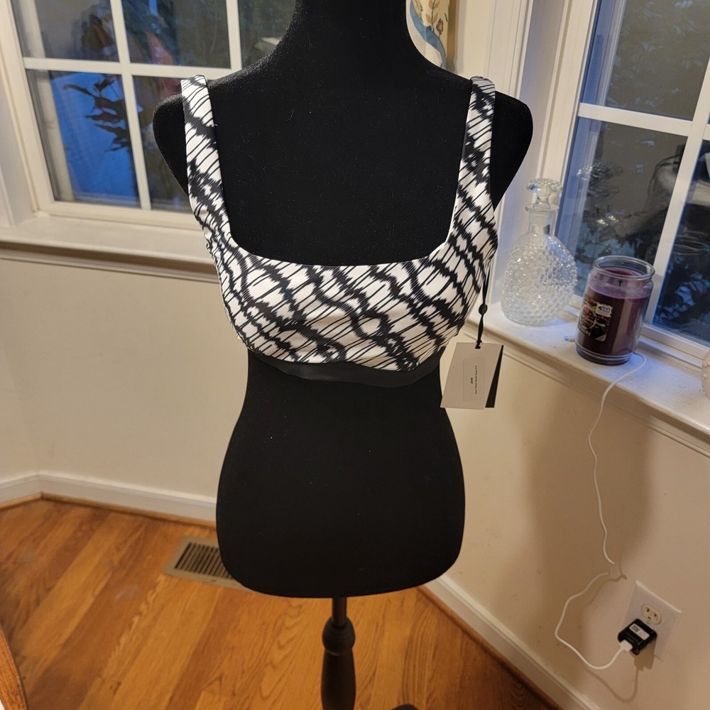 DKNY Women's Black White Printed Square Neck‎ Bikini Swim Top Size Medium